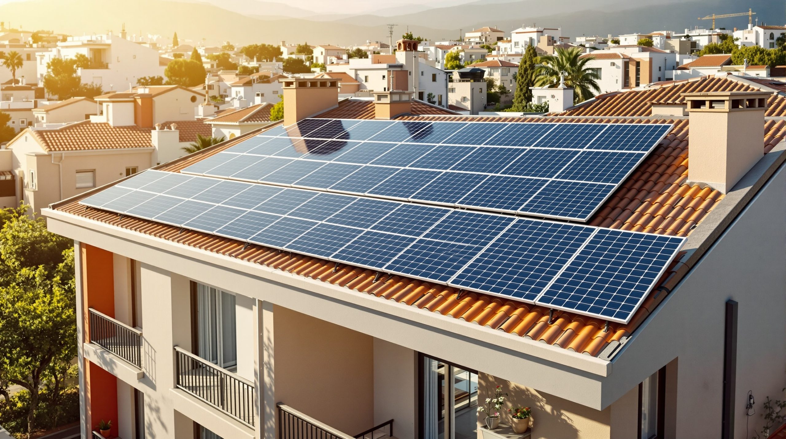 Placas solares en tejado vivienda urbana