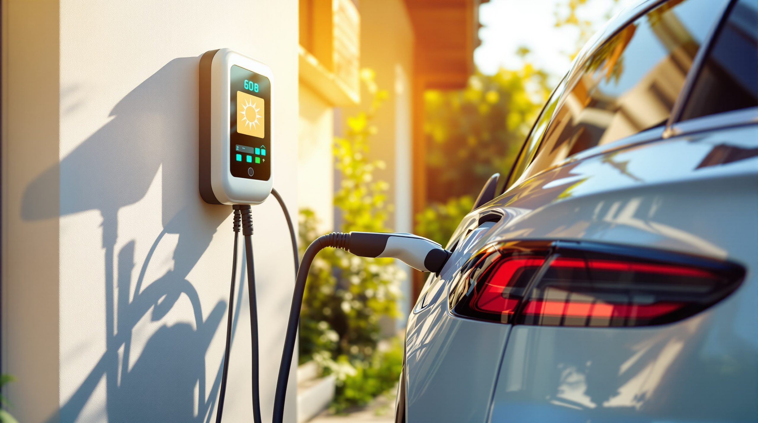 Vehículo eléctrico cargando con energía solar